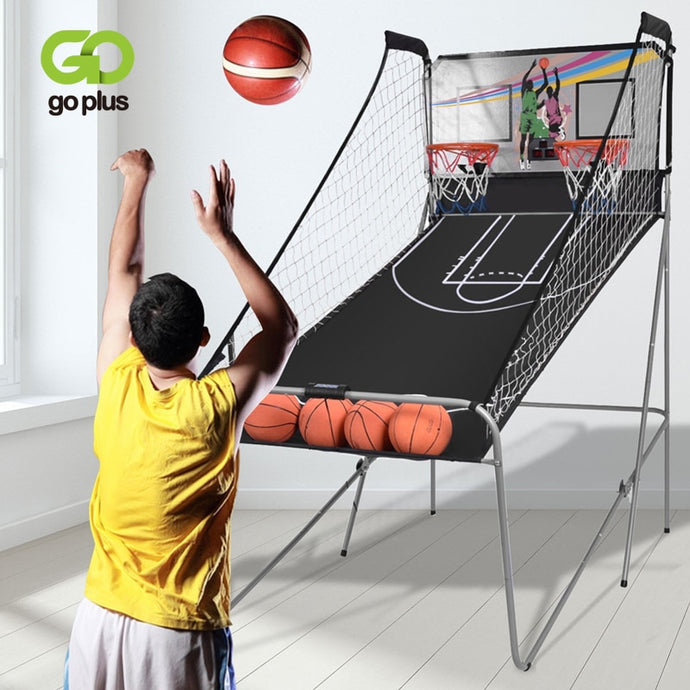 Indoor Double shot Electronic Basketball Game 4 Free Balls 8 Game Options Foldable Durable Iron Construction Basketball Game
