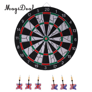 MagiDeal Professional 15" Flocking Dartboard - Double-sided Dart Board with 6 Brass Darts Set Fitness Equipment